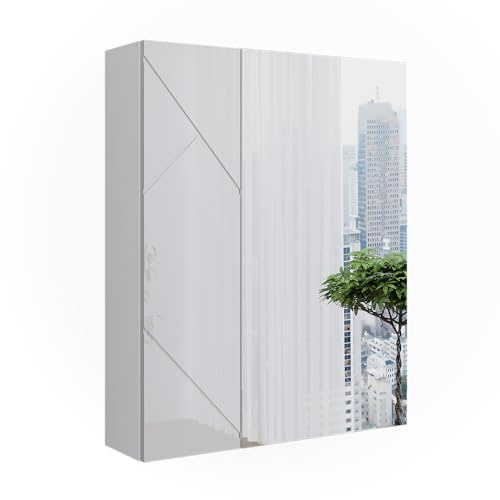 Vicco Badspiegelschrank Irma, Weiß/Weiß Hochglanz, 60 x 75 cm | zur Wandmontage mit integrierter Spiegelfläche