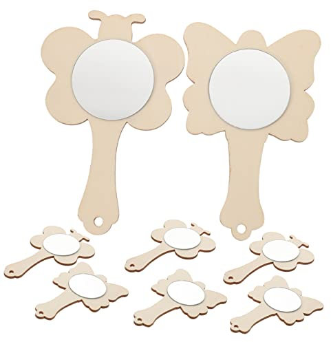 Ipetboom 8stücke Teiliges Handgefertigter Holzspiegel Zum Bemalen Kinderfreundliche Bastelsets Für Jungen Und Mädchen Leerer DIY Handspiegel Zum Kreativen Gestalten Für Schulbasteln Und DEK