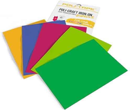 POLI-CRAFT IRON-ON BUNDLE SPRING – 5 x POLI-FLEX® TURBO®, Turboschnelle Transferfolie für Textilien, Frühling (Mittelgelb, Peri, Fuchsia, Apfelgrün, Froschgrün), 5 x A4 (21 cm x 29,7 cm)