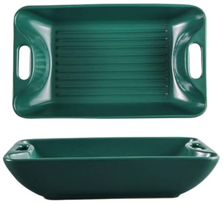 LYVQZPWLR El horno de cerámica, Fuentes for horno, juego de 2 bandejas pequeñas for lasaña, fuente de cerámica for horno de 1000 ml, bandeja rectangular for hornear profunda(Green)