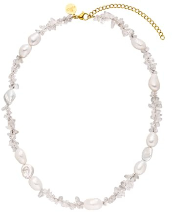 Purelei - Crystal Wave Kette mit Keshi-Perlen und Bergkristallen – 18K vergoldet, verstellbar, Sommer-Chic & spirituelle Klarheit