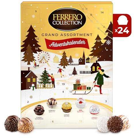 Ferrero Collection Adventskalender 2025 – 24 Tage Genuss mit leckeren Pralinen-Spezialitäten: Klassiker & neue Sorten – Ferrero Rocher, Raffaello, Rondnoir, Manderly & Cappuccino – 1 Kalender à 250 g
