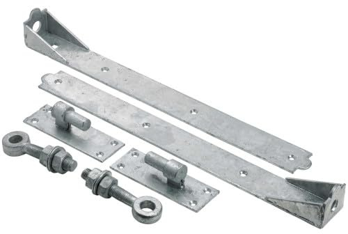 Paire de charnières de portail réglables 600 mm galvanisées robustes avec crochet et bande pour porte d'abri de jardin