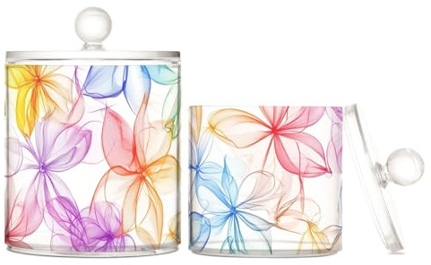 sanluoli Contenitori colorati in plastica trasparente con coperchio, per dispensa, essenziali, per riporre il filo interdentale, per tamponi di cotone, bastoncini di cotone, plettri per filo