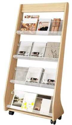 Dokumentställ, 4-lagers Golvstående Tidskriftsskåp, Tidningsställ I Trä, Med 360-graders Universalhjul, For Sovrum Och Vardagsrum(Color2,147x64cm)