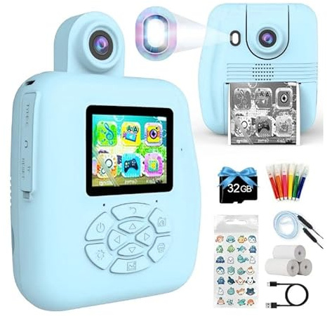 Appareil photo pour enfant avec carte mémoire 32 Go pour impression instantanée et activités amusantes (bleu)