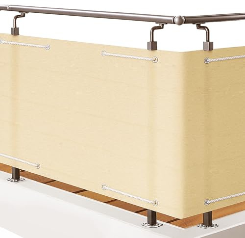 Trintion Trintion Wetterfester Balkon Sichtschutz 90x500cm UV-Schutz Windschutz Balkonverkleidung für Balkon aus Polyethylen Balkonabdeckung für Terrasse Balkonbespannung für Zaun, Beige
