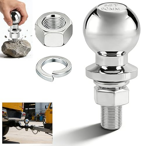 AEMCHDM Anhängerkupplungskugel 50 mm, 3,5 t Zuglast, Kugelkopf Anhängerkupplung aus heißgeschmiedetem Stahl, 22 mm Bolzen, verchromt, für Traktor, ATV, Anhänger & Rasenmäher