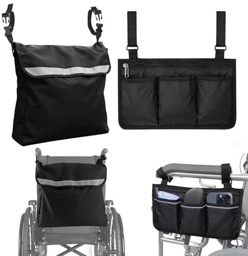 LEIMEND 2 Pezzi Porta Oggetti per Deambulatore Borsa per Sedia a Rotelle per Accessori per Sedie a Rotelle con Rotelle Compatibile con la Maggior Parte Delle Sedie a Rotelle con Rotelle Nero