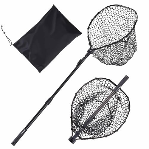 VEVOR Fishing Net, Foldable Landing Nets with Telescopic Handle, Portable Lightweight and Stronger 6063 Aluminum Fish Gear, Soft Silicone Fish-Friendly Mesh, for Kayak, Boat, Bank, Pond, Gifts for Men