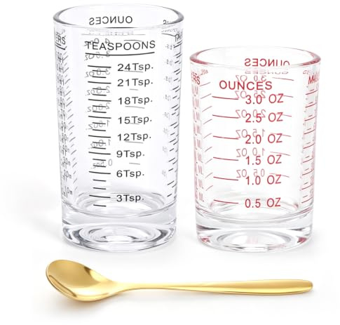 2 cocktailmätkoppar, mätkopp cocktailglas 90 ml + 120 ml med skala | borosilikatglas, ml/oz/tspskala, 90 ml + 120 ml set, inkl. sked, för cocktails, espresso, bakning, heminredning och kök