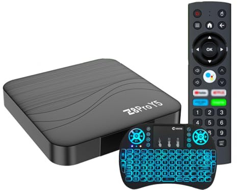 CHROX Android 14.0 TV Box, Z8 PRO S905Y5 CPU Quad-Core 64Bit Cortex-A53, 4K Supporta Wi-Fi Dual-Band 2.4G/5G BT 5.0 USB 3.0 LAN Smart TV Box con Mini Tastiera Wireless,2gb+16gb