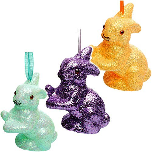 alles-meine.de GmbH 5 Stück große Deko Hasen/Osterhasen - bunter Farbmix - 11 cm - Innen + Außen - wasserfest & wetterfest - Glitzer & Glimmer - zum Hängen - Kunststoff /..