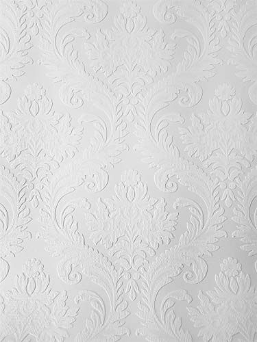 YöL Anaglypta White Paintable Damask Wallpaper Vinyl Wall Ceilings Washable Textured from