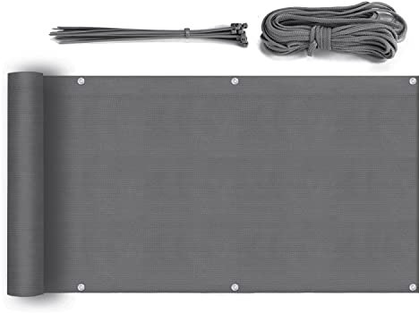 Sekey Balkon Sichtschutz Balkonabdeckung HDPE 220 g/m², 90x500cm, Leicht Transparent Wind- und UV-Schutz Wetterfest, mit Ösen, Nylon Kabelbinder und Kordel, Anthrazit
