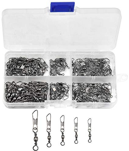 Jinlaili 100 Stück Angelwirbel - Barrel Wirbel mit Kugellagerwirbel, Angeln Drehgelenk, Snap, Edelstahl Lure Stecker Wirbel Interlock Snap Fischköder Angeln Getriebe Zubehör 6# 8# 10# 12# 14#