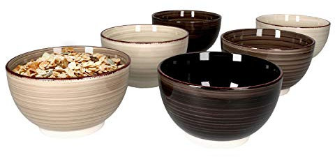 MamboCat Grey Lot de 6 bols à céréales gris I bols en grès robustes pour 6 personnes I Bol à céréales & Bol d'accompagnement avec motif tourbillon I Bol à céréales gris 600 ml