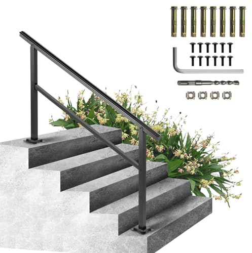 VEVOR Outdoor Handrail 200LBS Load Handrail Outdoor Stairs Aluminum Stair Handrail 60 x 35 Outdoor Stair Railing Transitional Range from 0 to 50° Staircase Handrail Fits 4-5 Steps with Screw Kit