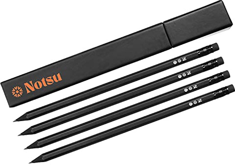 Notsu 4pc Black Pencils #2 Set | All Black Wood Writing Pencils with Travel Case