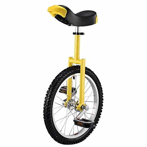 HXFENA Einrad Kinder,HöHenverstellbare Skidproof Mountain Reifen Laufrad Trainer EinräDer mit Rahmen,Ergonomischem Sattel / 18 Inch/Yellow