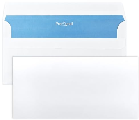 Netuno 100 buste lettera lunghe bianche formato americano DL 11 x 22 cm 80g buste commerciali americane bianche con stampa interna blu Promail senza finestra busta bianca lunga per lettere