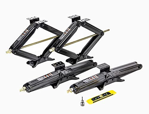 ROCKMAN 26085 Scherenwagenheber für Wohnmobil, Anhänger, Stabilisator, Nivellierung, mit Buchse und Wasserwaage, 61 cm, 3400 kg, Schwarz, 4 Stück