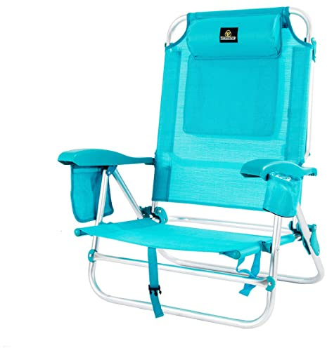 CREVICOSTA QUALITY MARK MARCAS DE CALIDAD - CORAL2108 Klappbarer Strandstuhl mit Armlehnen, 7 Positionen und tragbar durch praktische Rucksacktasche. (Türkis)