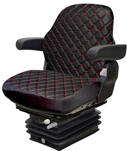 Binbir Trend Strapazierfähiger Traktorsitzbezug für Schranktraktoren ohne Kopfstütze, Gabelstapler-Sitzbezug, Camuflage-Muster, 8 Farben (schwarzes Leder – rote Nähte)