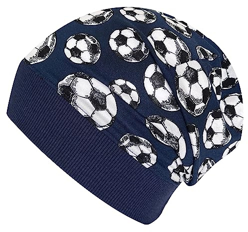 Wollhuhn EKO Lätta pojkar/flickor beanie-mössa jersey bomull övergång / sommar många motiv (från ekologiska tyger, bio), 20160204 (från ekologiska tyger, bio), 20160204, Fotboll mörkblå, 52/54 cm