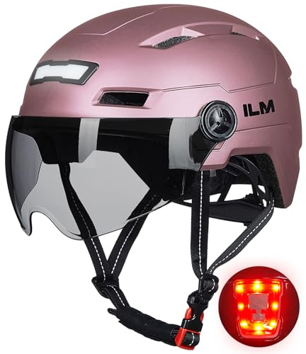 ILM Adult Bike Helmet with USB Rechargeable LED Front and Back Light Mountain&Road Bicycle Helmets for Men Women Removable Goggle Cycling Helmet E3-10L(Rose Pink, Large/X-Large)