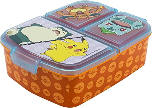 various Fiambrera para Niños-Sandwichera Pokemon con 3 Compartimentos para Guardería, Fiambrera con División Infantil de Plástico Libre de BPA, Gran regalo para niños