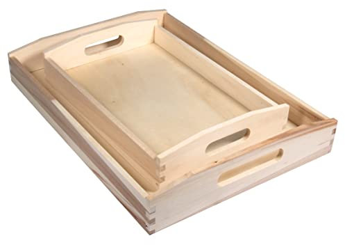 Rayher Bandejas madera con asas, 2 ud 30x20 cm + 39x28 cm, para decoración y manualidades, 64515505