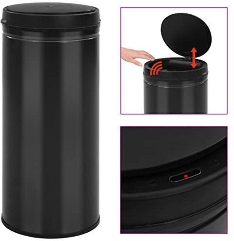 Confinement des déchets - Fournitures ménagères - Poubelle à capteur automatique 80 L en acier carbone noir