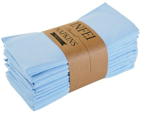 INFEI Serviettes de Table en Tissu de Couleur Unie, Lot de 12 (16,9 x 16,9 Pouces), Serviette de Table de Cuisine en Coton réutilisable, pour Les fêtes, l’hôtel et la Maison (Bleu Ciel)