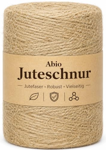 Abio Jute-Schnur 2-3mm 200m Jutegarn Schnur reissfest 100% Natur Jute Kordel Deko Paketschnur Naturfaser Dekoration Verpackung Bindegarn Hanfschnur Spagat Hanfband Juteband Floristik
