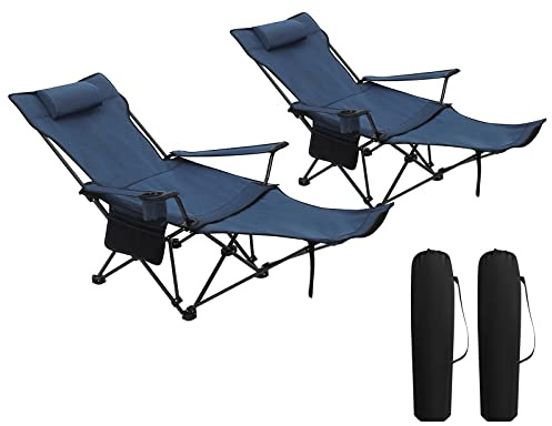 WOLTU 2er Set Campingstuhl klappbarer, Klappstuhl Liegestuhl für Outdoor, Angelstuhl Sonnenstuhl ultraleichter mit Armlehnen und Getränkehalter Blau