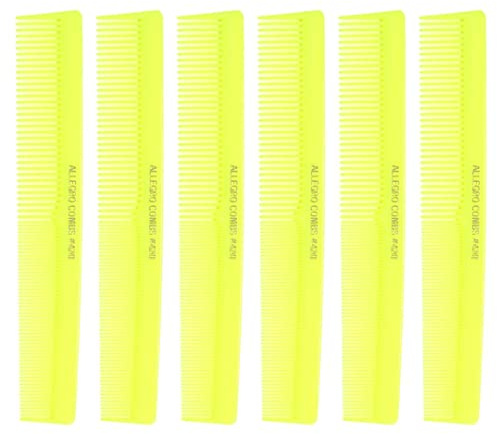 Allegro Combs #420 Cutting Combs Hair Stylist Barbers Combs Beard Comb Mustache Mens Women Braiding Hair Parting USA 6 Pcs. (NeonYellow)