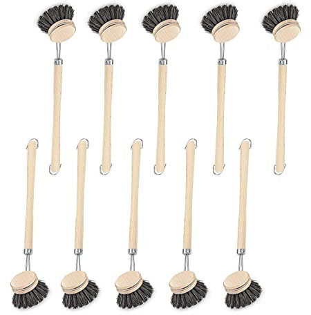 Peggy Perfect 10er Set Rosshaarspülbürsten Holzspülbürsten – Made in Germany. Bürsten mit Natur- Rosshaar und extra langem 29 cm Griff. Aus zertifiziertem Buchenholz gefertigt.