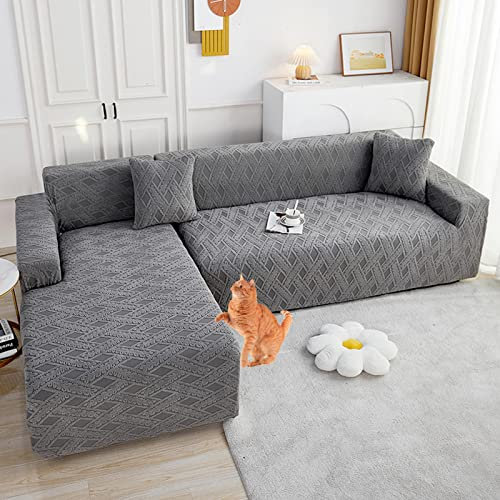LJQAIZYL Sofabezug Ecksofa L Form Links Rechts 2er Set Couch überzüge Sofa überzug Elastische Sofahusse Couchbezug Sofabezüge Jacquard Sofa Cover Antirutsch Sofa Hussen Abdeckung,GreyA-2seats+3seats