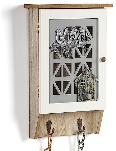 Optyuwah Schlüsselkasten Holz Schlüsselbox mit europäischen Aushöhlen Schlüsselschrank 8 Schlüsselhaken Schlüsselablage Wandorganizer für Eingang,Flur,Büro Schlüsselhalter 31x20x6.5 cm grau