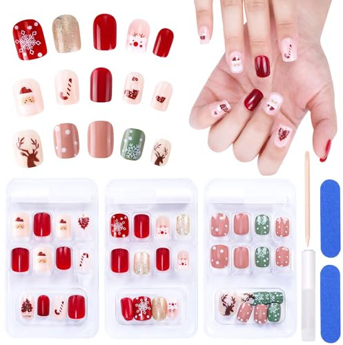 MELLIEX 72 Stück Weihnachten Press on Nails Kurz, Full Cover Künstliche Nägel Weihnachts Ballerina Fingernägel zum Aufkleben mit Kleber für Frauen