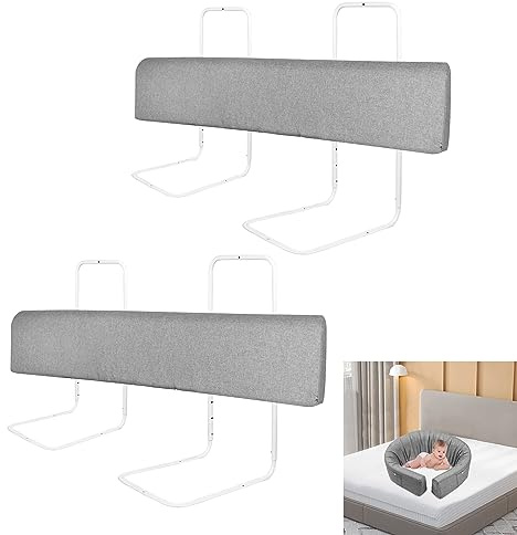 YRHome Barrera de cama de 100 cm, protección anticaídas para niños, altura ajustable, DIY, deformable, protección para bordes de cama de 5 agujeros, barandilla de seguridad para bebé, lino, gris (2