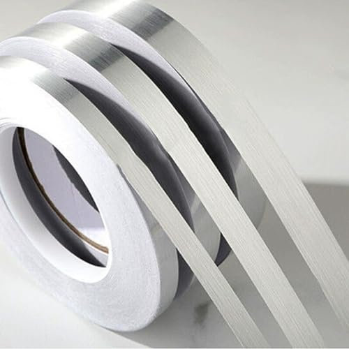 TITKBOW 50m Strisce Adhesive Decorative, Impermeabile Nastro Sigillante Adesivi Autoadesivo per Piastrelle e Cuciture, Tile Sticker Nastro Decorativo da Parete, Specchio, Modellismo (15mm, Argento)