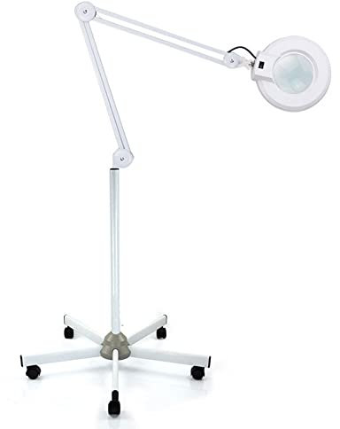Lot de 8 lampes loupes LED avec lumière 24 W Lampe de table avec loupe Lampe sur pied pour studio de beauté, grossissement 8X, économie d'énergie, avec roulettes et bras réglable.
