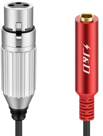 J&D XLR to 1/4 Cable, Balanced Female to 1/4 Female Stereo Audio Adapter, 3 Pin to 6.35mm TRS Converter Cable With Nylon Braiding, 30 cm, Red