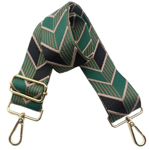 5cm Taschengurte Breit Taschengurte zum Wechseln, Verstellbarer Schultergurt für Tasche mit Goldener Karabiner Schulterriemen, Umhängegurt fur Damen Handtaschen Crossbody DIY Zubehör (Schwarz/Grün)