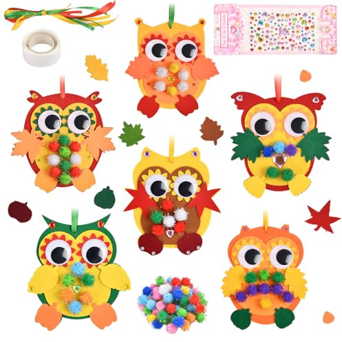 Ainiv Kits de Hibou de Noël pour Enfant, 6 Pièces Artisanat de Hibou D'automne Kits de Décorations Couronnes de Noël Feutrine Couleur Automne Loisirs Créatifs pour Enfants Thanksgiving, Noël