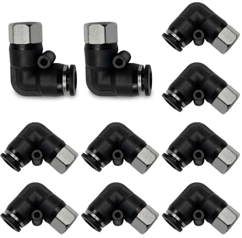 Bwintech 10 Pcs 8mm Codo de rosca hembra BSP de 3/8 con diámetro exterior de tubo Racor neumático Push to Connect, PLF8-03 Adaptador de línea de aire de liberación rápida