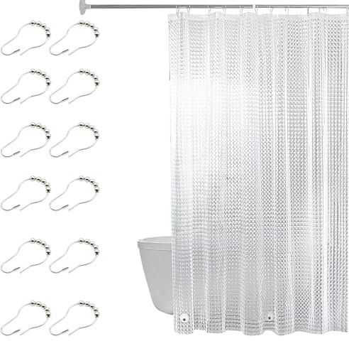 AUSYIWI 1 Pezzi Tenda Doccia Antimuffa 180 x 180 cm, PEVA Tenda per Doccia con Anelli, Impermeabile Tende + 12 Anelli per tende da doccia per Famiglia, Dormitorio, Hotel (Pietra occhio di gatto)