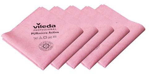 Vileda Professional 5x PURmicro Active microfibre cleaning cloth red | reusable and streak-free | colour-coded | 35×38 cm | machine washable | ideal for hygiene-compliant businesses